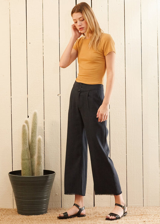 Women's Fringe Hem Cropped Pants in Navy