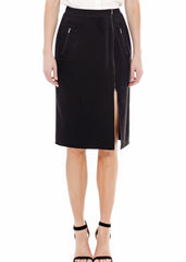 Women's Zip Up Slit Hem Midi Skirt