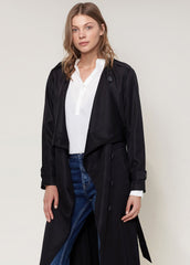 Ro & De Tie Waist Maxi Trench Coat In Black