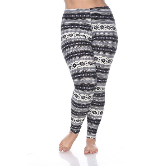 White Mark PS210-186 Plus Printed Leggings, Black & Grey - One Siz