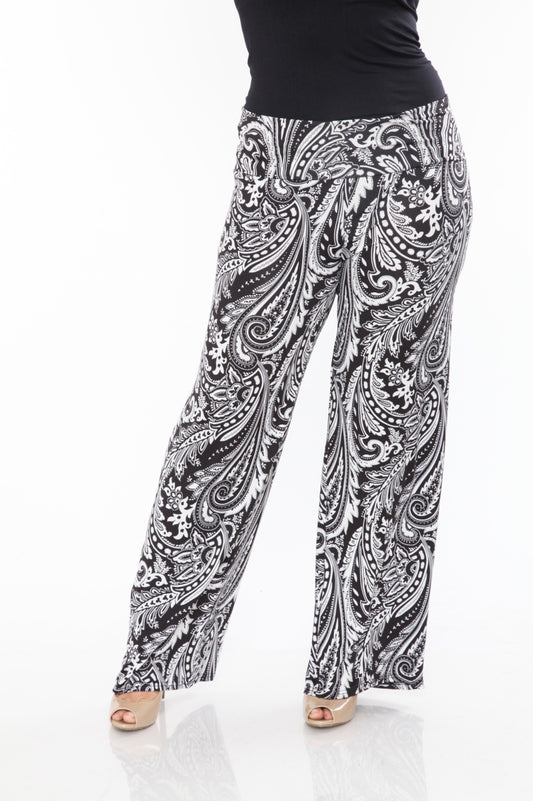 White Mark PS550-53-1XL Women Plus Size Printed Palazzo Pants - 1XL