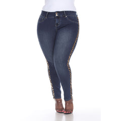 White Mark PS523-01-20 Plus Size Super Stretch Denim with Cheetah Pann