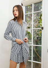 Women's Lace Trim Wrapped Shirt Dress in Ditsy Gingham