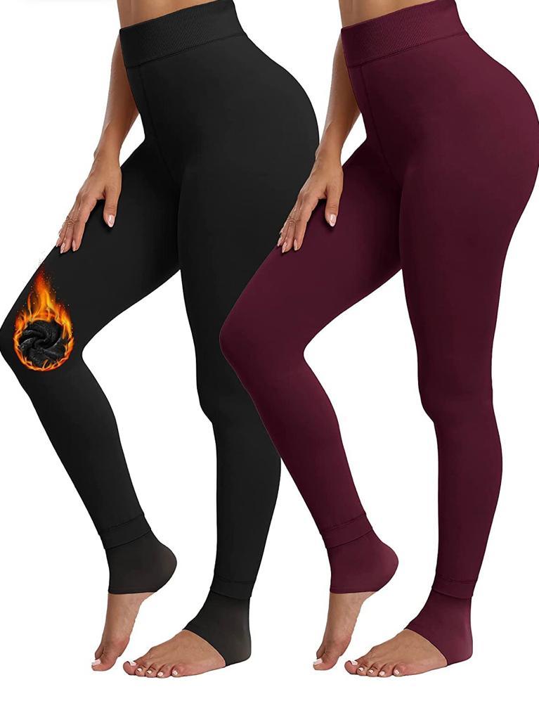 2 Pack Women‚Äôs Fleece Lined Leggings High Waist Stretchy warm