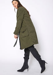 Women's Zip Up Long Utility Jacket In Olive