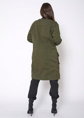 Women's Zip Up Long Utility Jacket In Olive