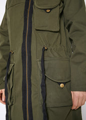 Women's Zip Up Long Utility Jacket In Olive