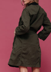 Women's Zip Up Long Utility Jacket In Olive