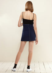 Women's Stitch Hem Double Strap High Waist Skirt in Navy