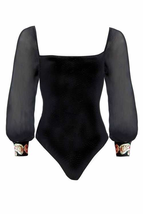 Black Mesh Bodysuit Long Sleeve