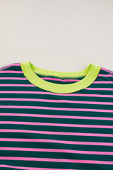 Pink Stripe Colorblock Drop Sleeve Oversized T Shirt