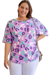 Purple Leopard Print Plus Size Short Sleeve Tee