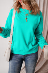 Smoke Green Solid Color Drop Shoulder Terry Sweatshirt