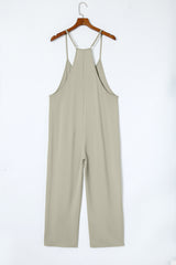 Rose Red Pocketed Adjustable Spaghetti Strap Straight Leg Jumpsuit