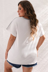 White Ribbed Color Block Patchwork Plus T Shirt