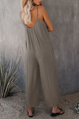 Grey Casual Spaghetti Straps Wide Leg Pocketed Jumpsuits