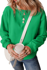 Smoke Green Solid Color Drop Shoulder Terry Sweatshirt