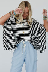 Black Striped Batwing Sleeve Oversized Top