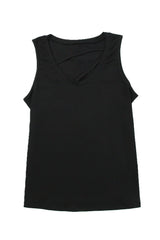 Black Strappy Hollow-out Neck Tank Top