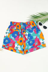 Multicolor Floral Print Drawstring Elastic Waist Shorts