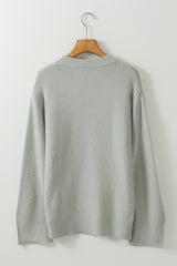 Dark Green Textured Knit Split Cuff Drop Shoulder Loose Sweater