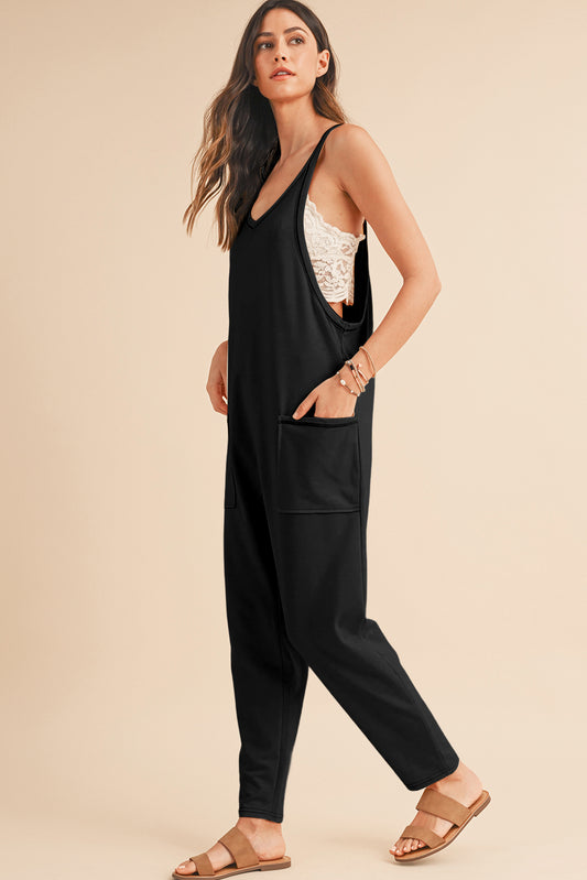 Black Solid Color Loose Fit Harem Jumpsuit