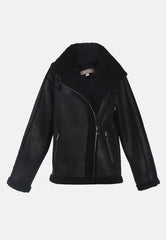 Fur Lined Faux Leather Biker Jacket