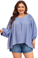 Beau Blue Plus Size Crochet Bracelet Sleeve Babydoll Blouse