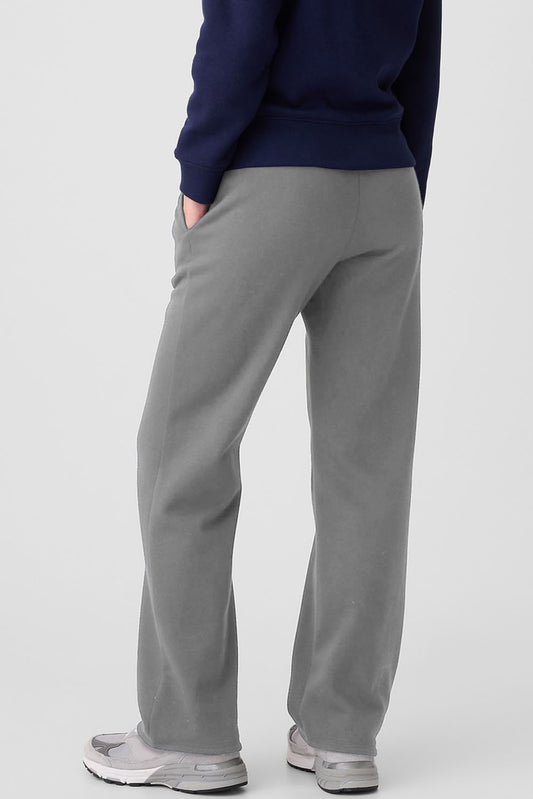 Light Grey Plain Fleece Lined Drawstring Waist Pants