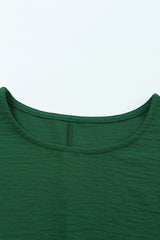 Green Casual Shirred Cuffs Half Sleeve Top