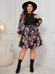 Plus Size Tied Printed Long Sleeve Dress