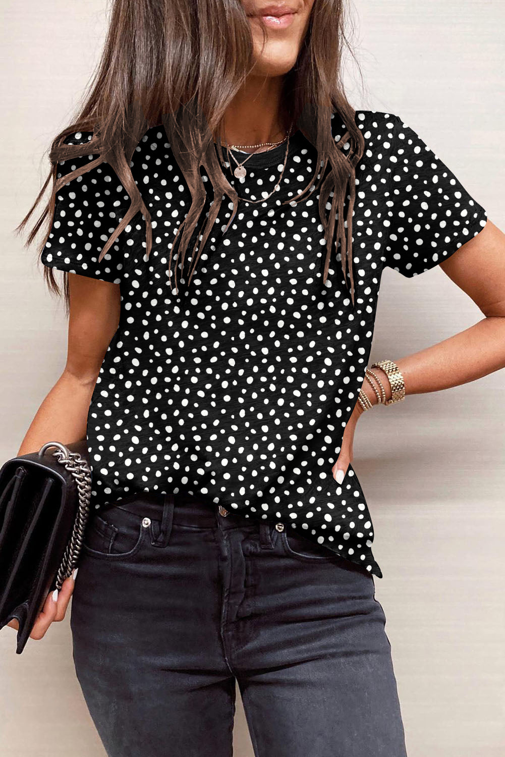 Black Cheetah Print Casual Short Sleeve Crew Neck T Shirt