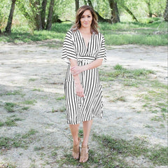 Striped Vee Neck Dress