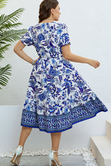 Honey Floral Flounce Sleeve Surplice Dress