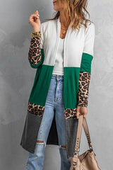 Colorblock Leopard Print Patchwork Knit Cardigan