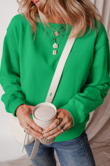 Smoke Green Solid Color Drop Shoulder Terry Sweatshirt