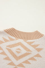 Apricot Plus Size Geometric Print Drop Sleeve Sweater