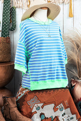 Pink Stripe Colorblock Drop Sleeve Oversized T Shirt