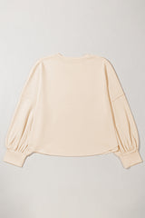 Beige Star Pattern Studded Crew Neck Plus Size Top