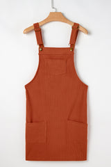 Black Plain Corduroy Pockets Overall Dress