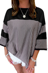 Black & White Striped Patchwork Oversized Tee