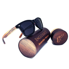 Zebrawood Sunglasses, Stars and Bars With Wooden Case, Polarized,