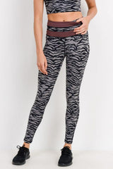 Grey Tiger Print Highwaist Leggings with Striped Band