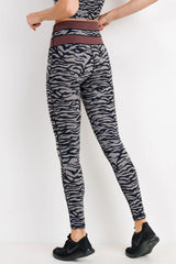 Grey Tiger Print Highwaist Leggings with Striped Band