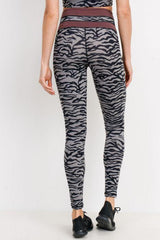 Grey Tiger Print Highwaist Leggings with Striped Band