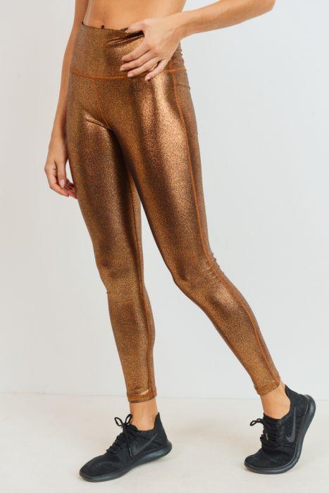 Highwaist Foil Scale Print Full Leggings - Gold