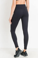 High Waist Laser Cut Ripped Knee Leggings