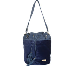 Aryana Adi-12-Bl Chic Blue Drawstring Bucket Style Zip Closure Womens