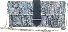 Aryana Rina-2-Bl Chic Blue Tweed Chain Strap Clutch Style Womens Handb