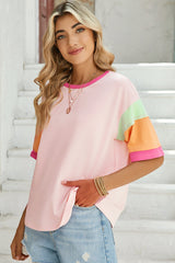 Light Blue Color Block Sleeve Round Neck Oversize Top